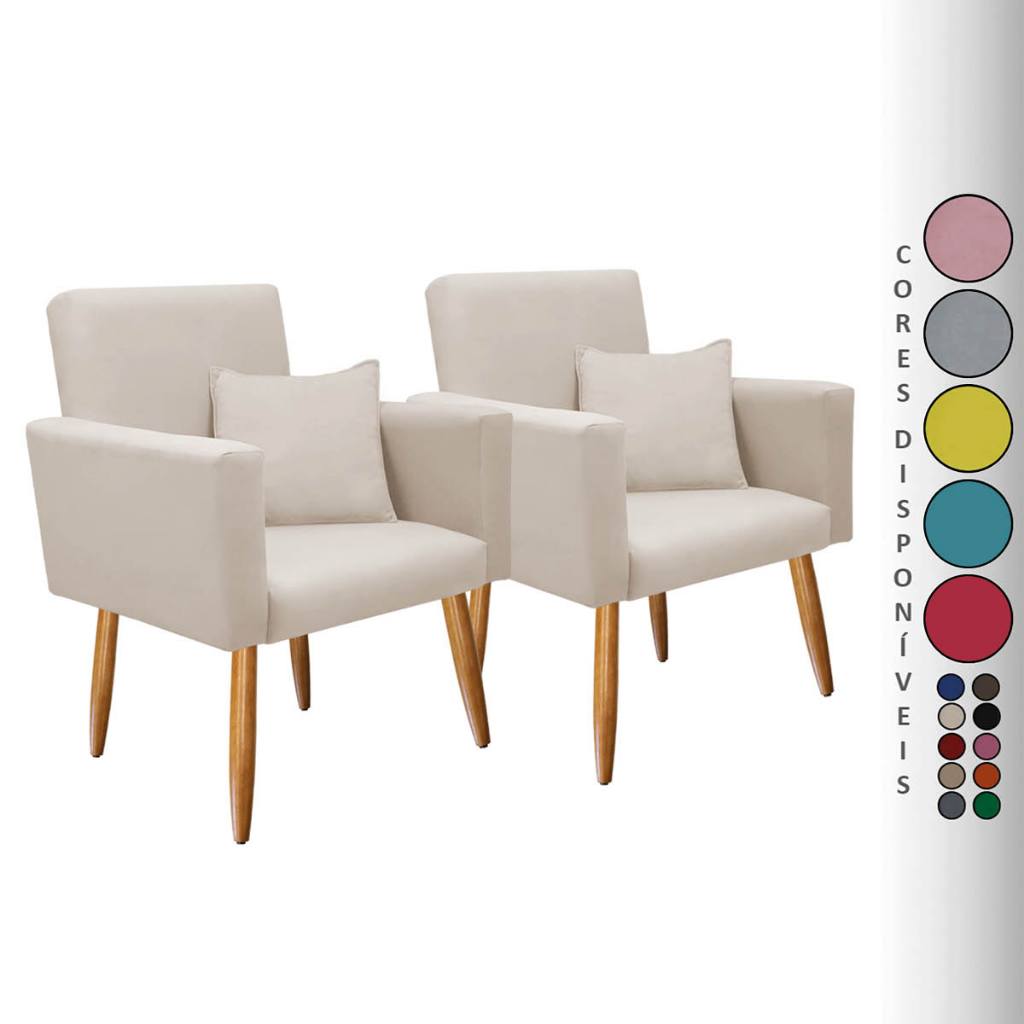 Kit 02 Poltronas para Sala Decorativa Nina com Almofada Pés Palito Suede Aninha Decor