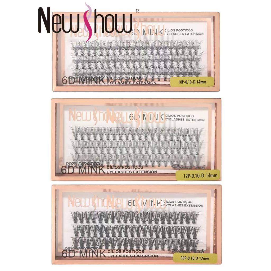 New Show KIT 3 Caixas Cílios Postiços 6D MINK 10P/20P/30P-Tufos sem Nó