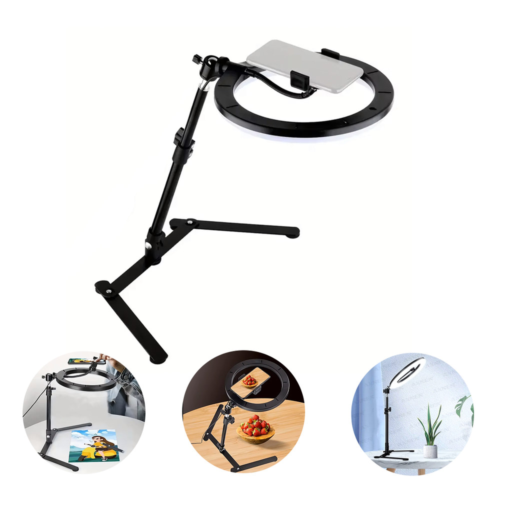 Ring Light LED Bicolor TudoPraFoto com Tripé 30cm e Base para Fotos de Produtos