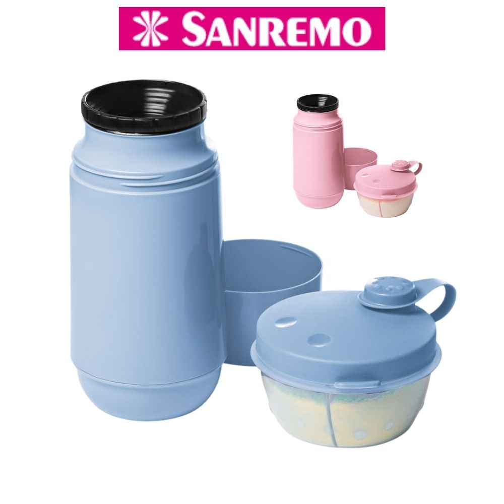 Conjunto Garrafa Térmica Infantil + Pote Dosador Com Divisórias Kit Passeio Sanremo