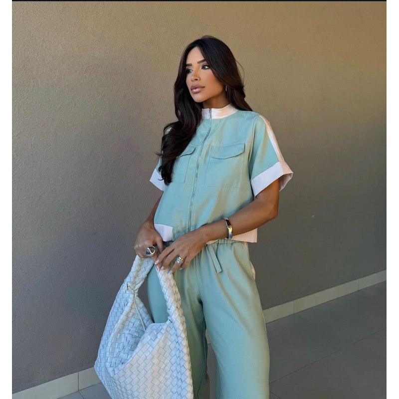 Conjunto Feminino Alfaiataria Marrant Calça e Camisa Manga Curta