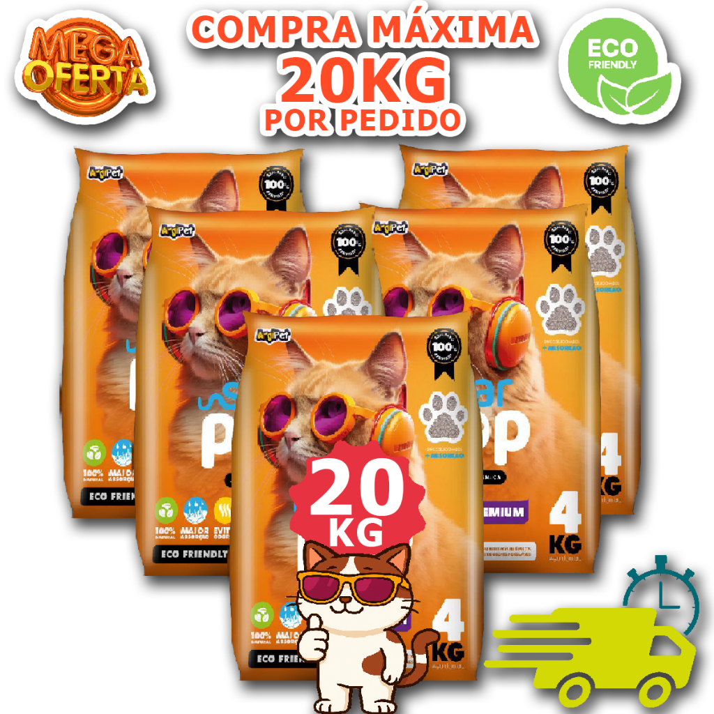12, 8 e 4kg Areia Higiênica Vegetal Mandioca premium biodegradavel média sem pegadas odor e poeira