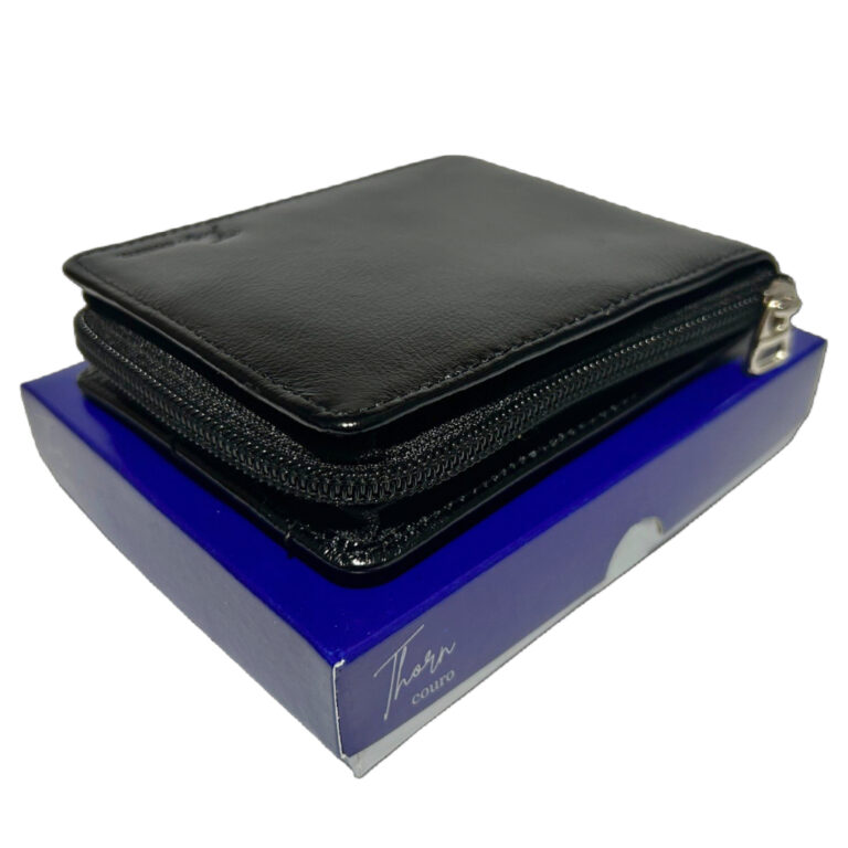 Carteira de couro masculina fecho com ziper bom po