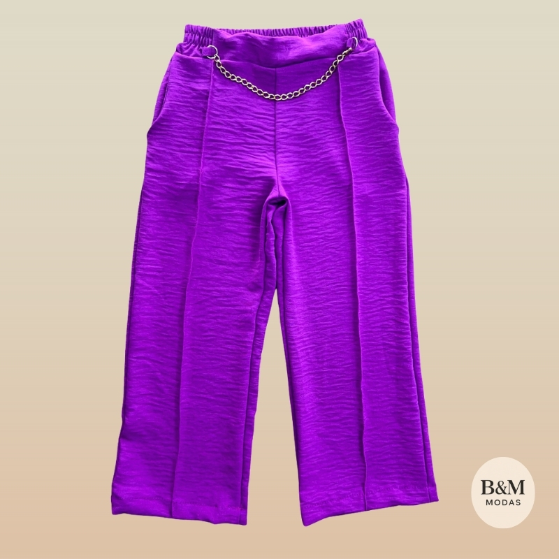 Calça Pantalona Infantil e Juvenil – Tecido Duna com Corrente