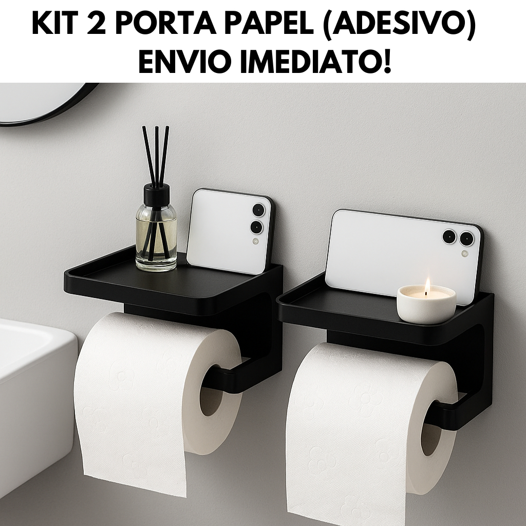 Suporte Metal Reforçado Porta Papel Higienico Preto Com Suporte – ENVIO IMEDIATO