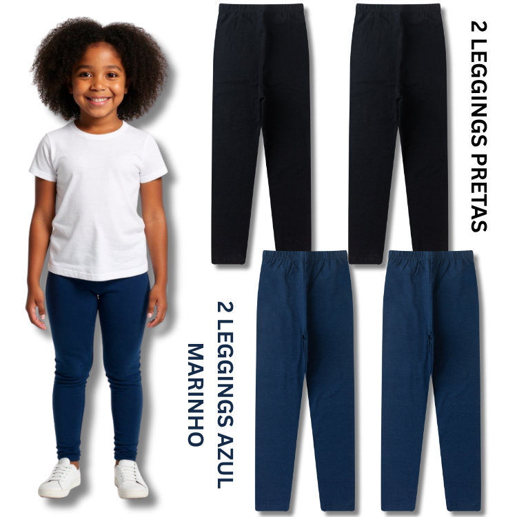 Kit 4 Legging Escolar Lisa Preta e Azul Marinho Fe