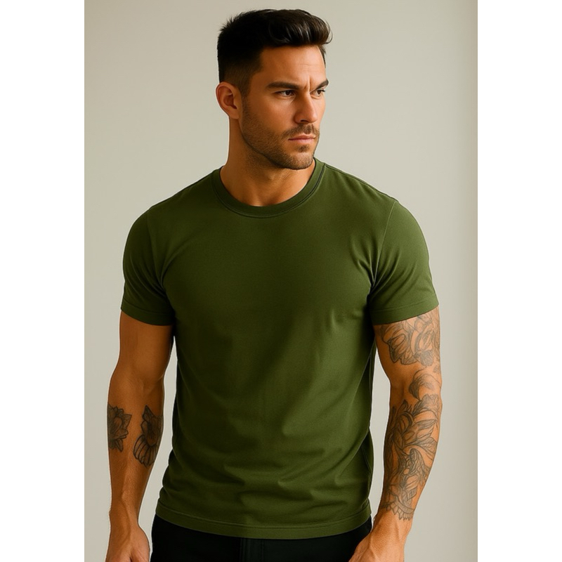 Camiseta Masculina Algodão Fio 30.1 Premium Lisa Casual Confortável Verde Militar Bordô Preto Branco