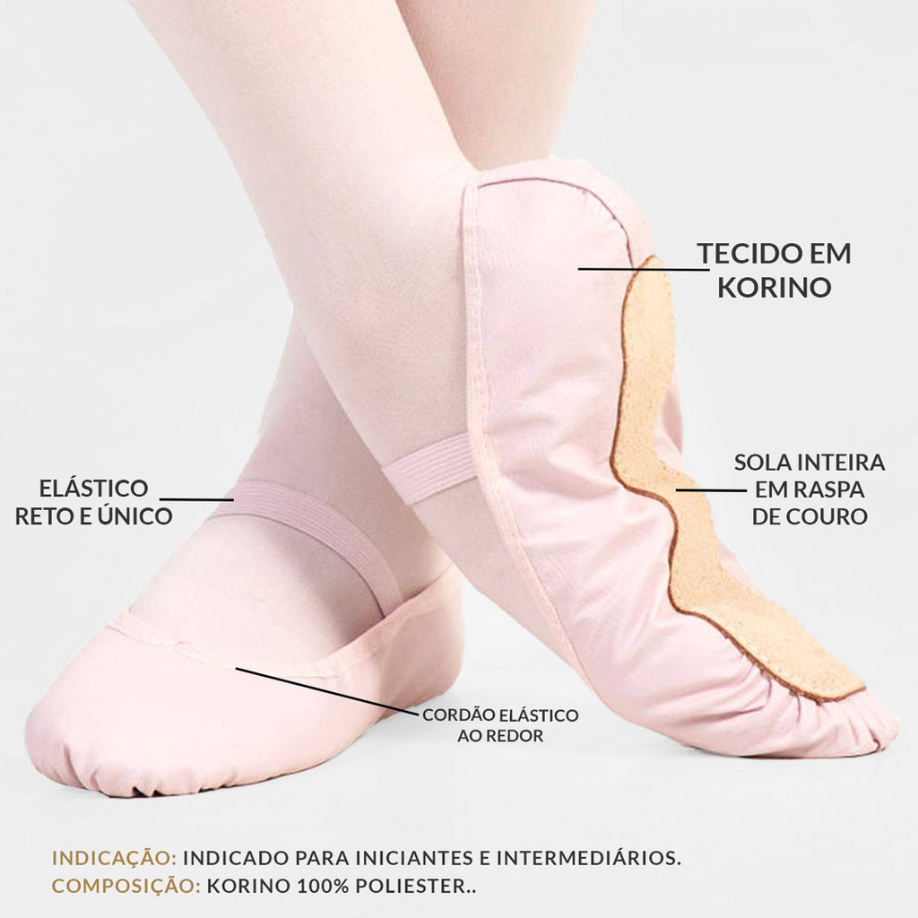 Sapatilha de Ballet Meia Ponta em Couro Sintético Bale Adulto e Infantil
