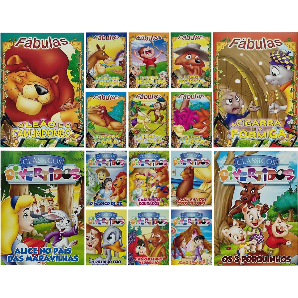 Clássicos Divertidos + Fábulas – Kit Com 16 Livros – Ricamente Ilustrados – 10 Páginas – 13×18 Cm