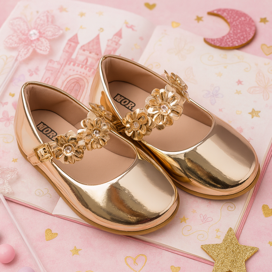 Sapatilha Infantil Menina Verniz Flores Confortável Princesa Delicada Promoção Boneca Delicada