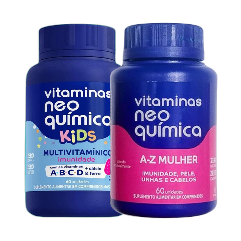 Vitaminas Mulher 60 cpr + Kids Morango 60 cpr – Neo Quimica