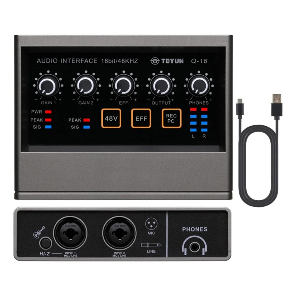 TEYUN Interface De Audio Q-16 Placa De Som Profissional 16 bits/48 kHz Muti Canals Com USB 2.0 Para