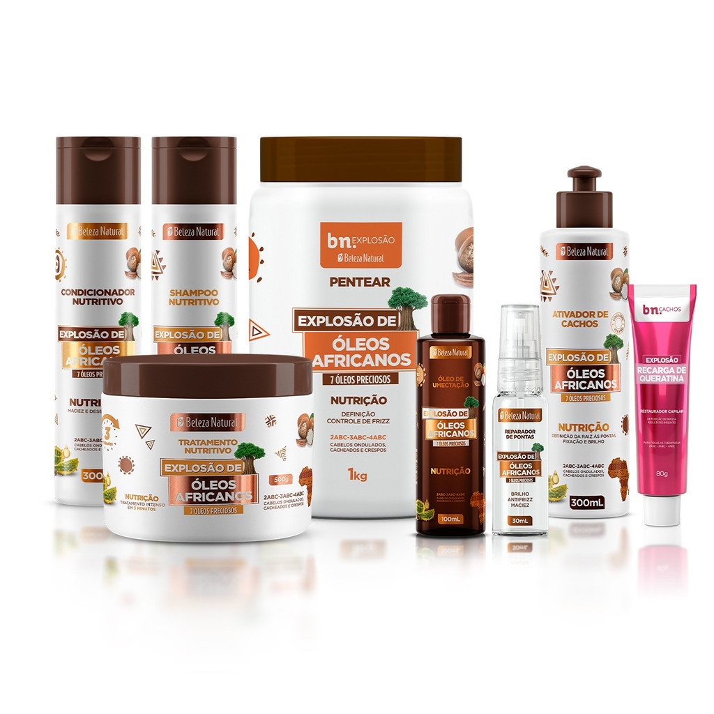 Kit Linha Óleos Africanos + Recarga de Queratina bn.Cachos