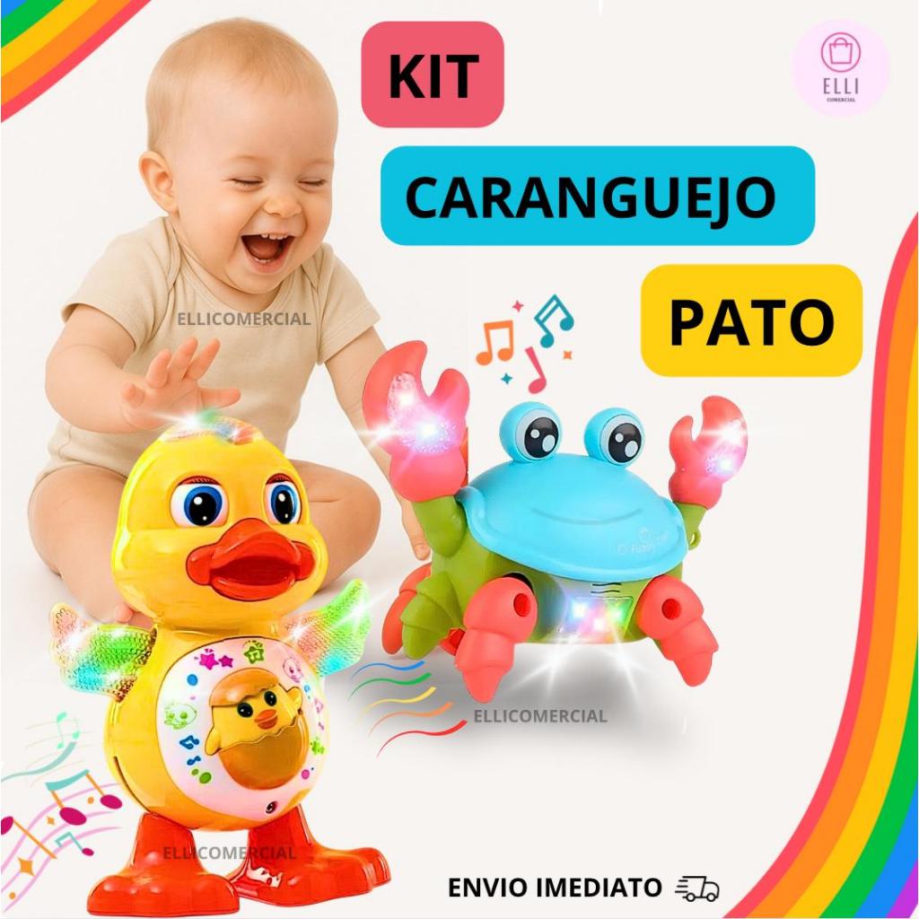 Caranguejo Fujão Pato Dançarino Patinho Brinquedo Musical Dança Anda Mexe com Som Luzes Led
