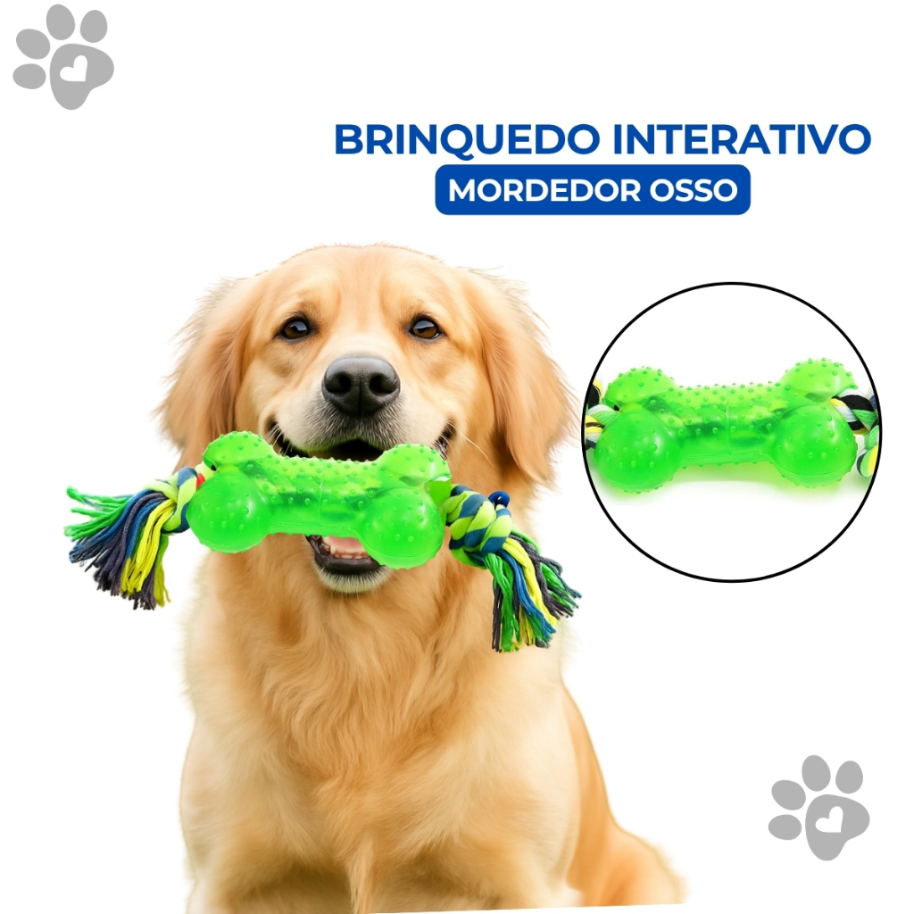 Brinquedo Para Cachorro Mordedor Osso Com Corda Silicone Algodão 30cm