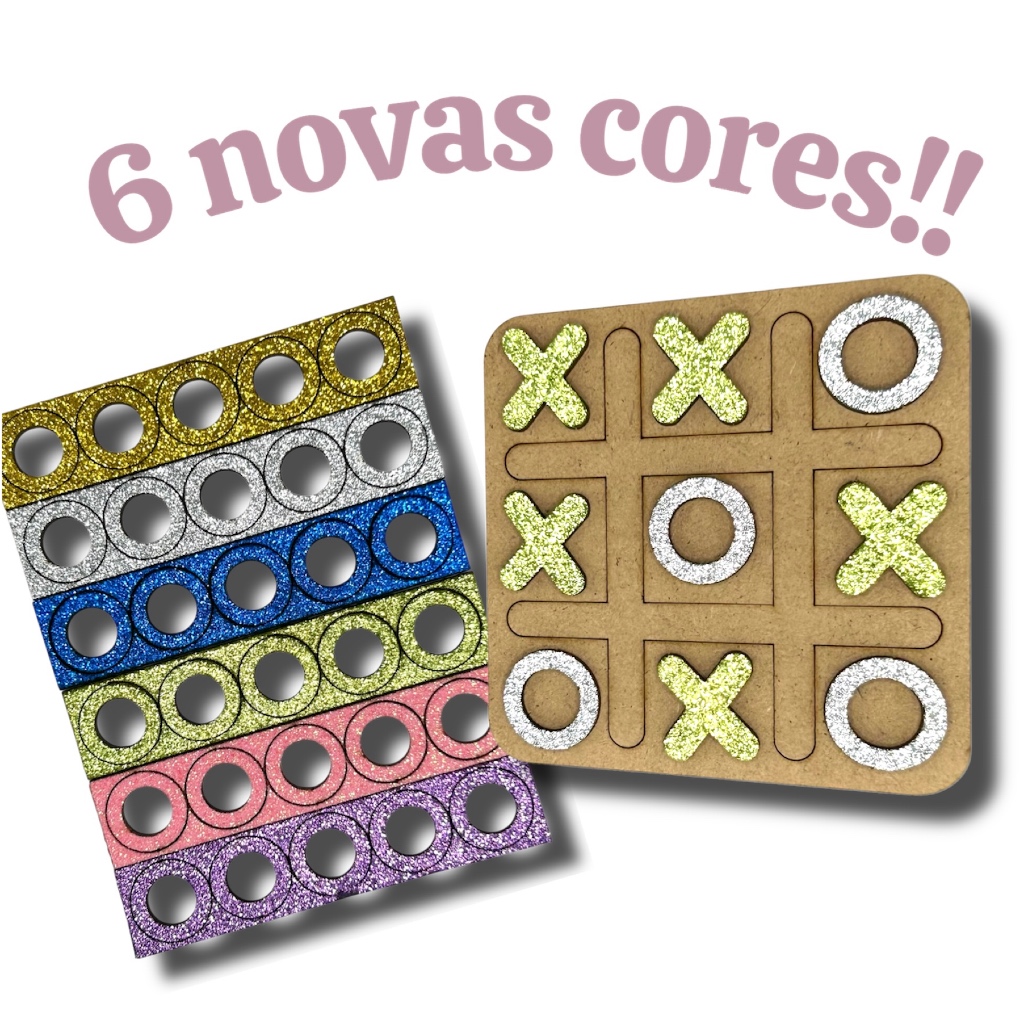 Kit Jogo da Velha brilhante MDF brinquedo Infantil Lembrancinhas Escolas e Presentes