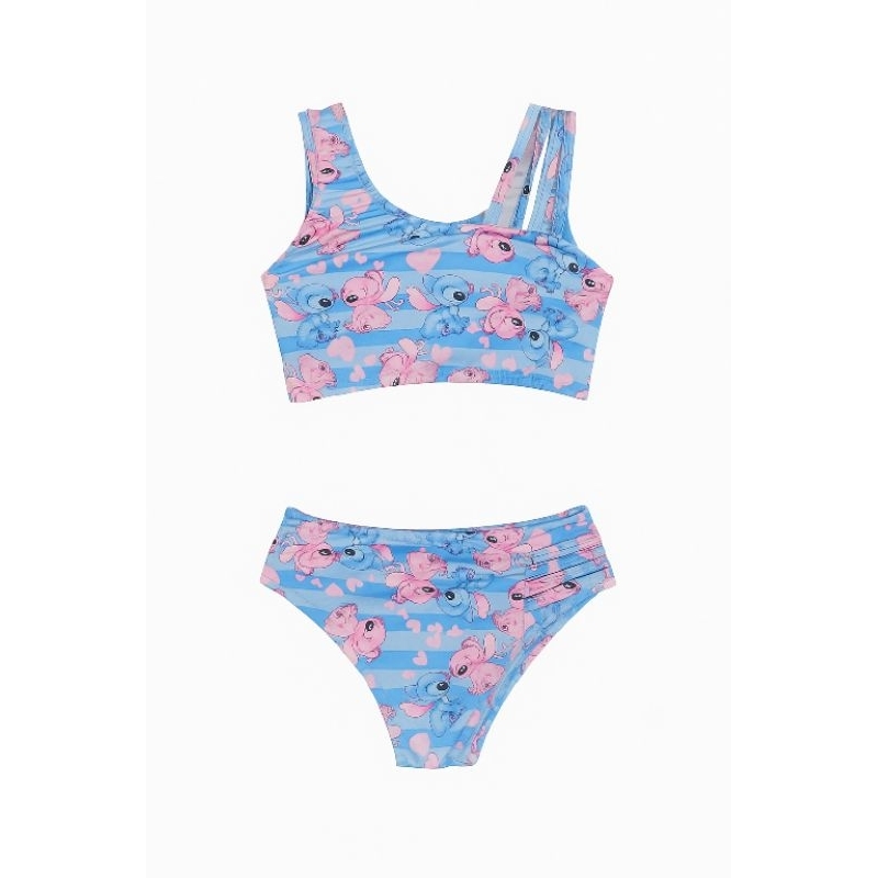 Conjunto Biquini Infantil Feminino Stitch Praia Piscina Confortável Bikini proteção UV50 2 a 16 anos