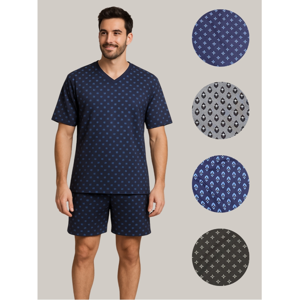 Smara Modas Pijama Masculino Gola V Sued Verão Camiseta Shorts do M ao G1