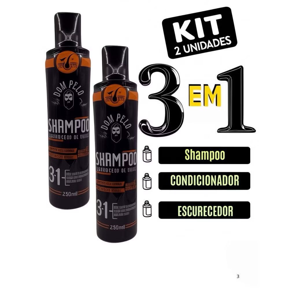 Kit 2 Shampoos Escurecedor Dom Pelo 250ml  Reduz Fios Brancos  Original e Pronta Entrega