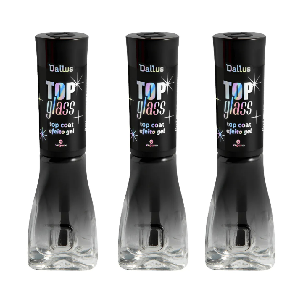 Kit 3 Top Glass Dailus – Top Coat Efeito Gel Sem Cabine 8ml Transparente
