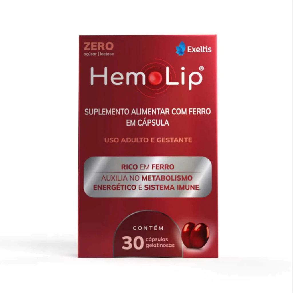 Hemolip Suplemento Alimentar com Ferro  30 Cápsulas | Uso Adulto e Gestante