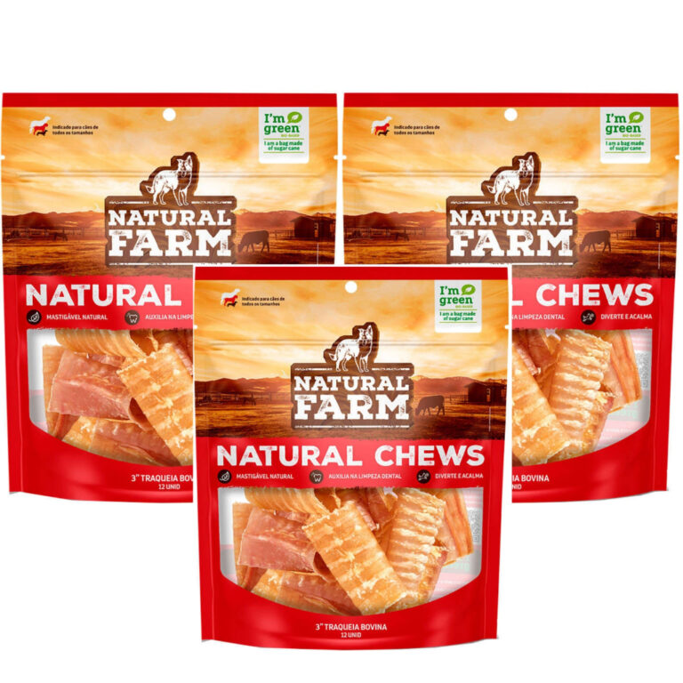 kit 3 Pacote Traqueia Bovina 12 Unid Natural Morde