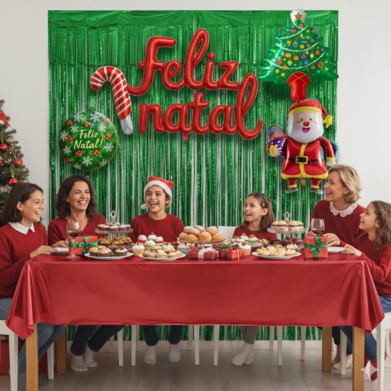 Kit Decoração de Natal Cortinas Toalha Mesa Bal