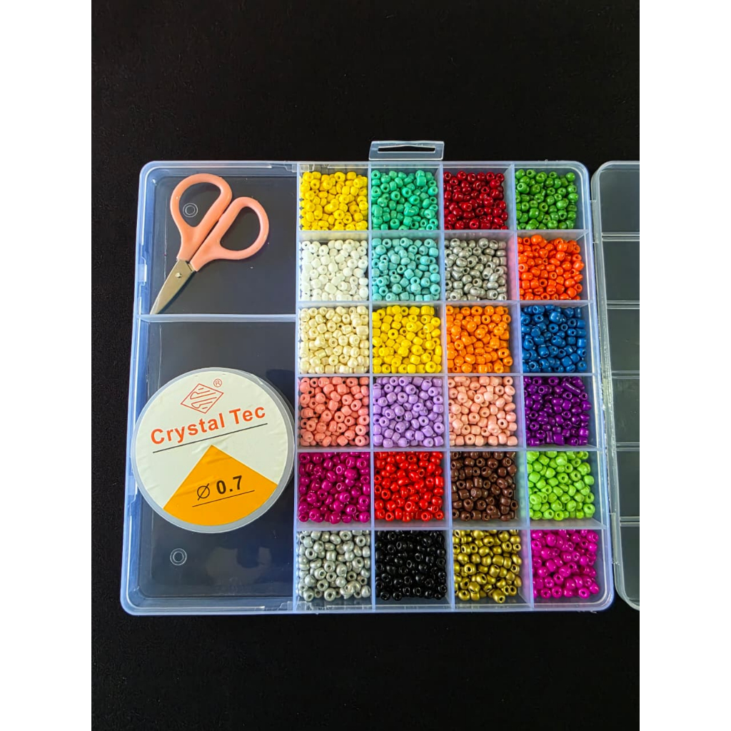 Kit Miçangas Infantil Para Pulseira Colares Coloridos Bijuterias+ Silicone+Tesouras