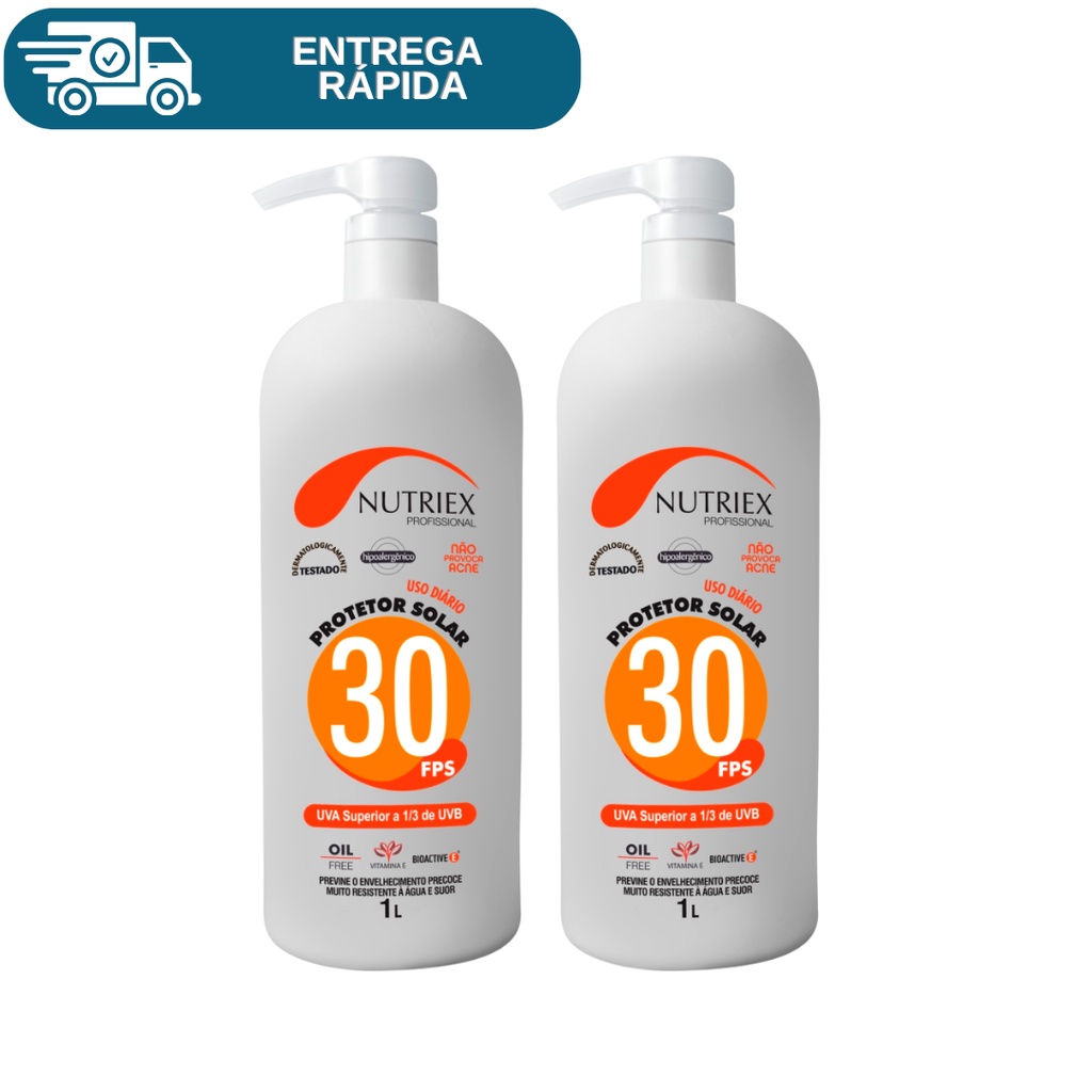 Kit 2 Protetor Solar Fps 30 Galão 1 Litro Nutriex 1/3 UVA UVB Bloqueador Solar Fator 30 Proteção
