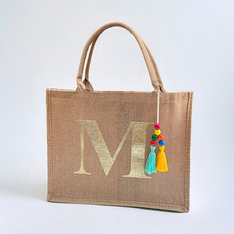 Bolsa Juta Personalizada Letra Dourada Brinde Inic