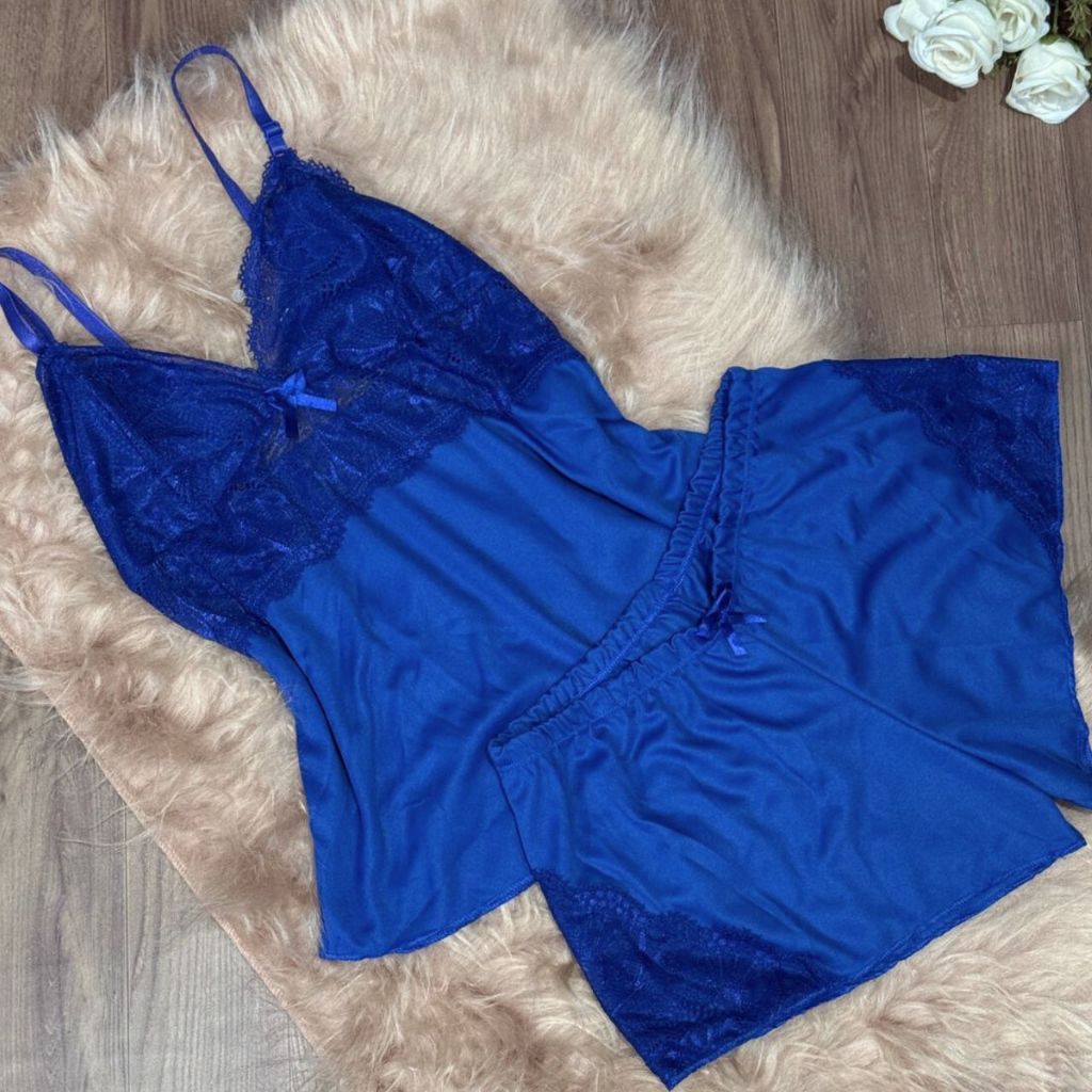 Baby doll Pijama feminino sensual com detalhes em Renda