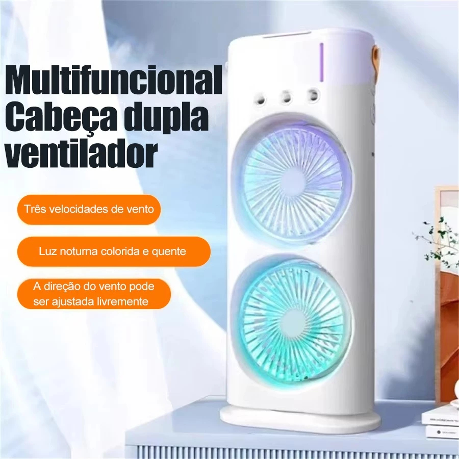 Mini Refrigerador De Ar Ventilador Umidificador Dupla Giratório RGB Climatizador