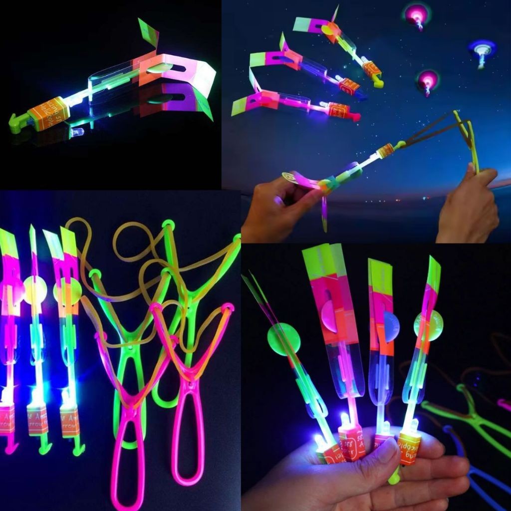 Kit5/10/15/20/25/30Brinquedo Avatar Voador Rotativo Foguete Lançador Estilingue Brilha Luz De Led He