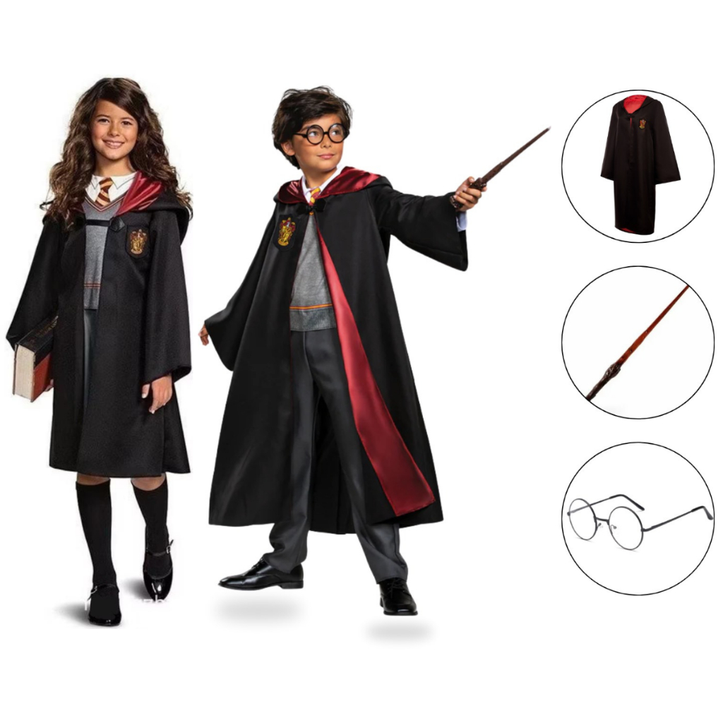 Fantasia Harry Potter Grifinória Com Óculos + Varinha Infantil