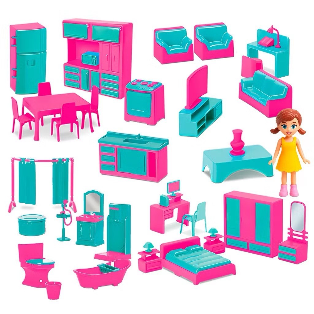 Casa Completa da Judy Polly Com Boneca, Banheiro, Sala, Cozinha E Quarto – Brinquedo Infantil