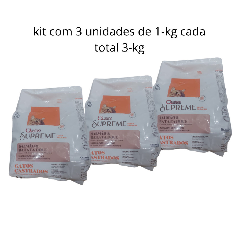 kit com 3 quatree supreme gatos castrados salmão de 1-kg