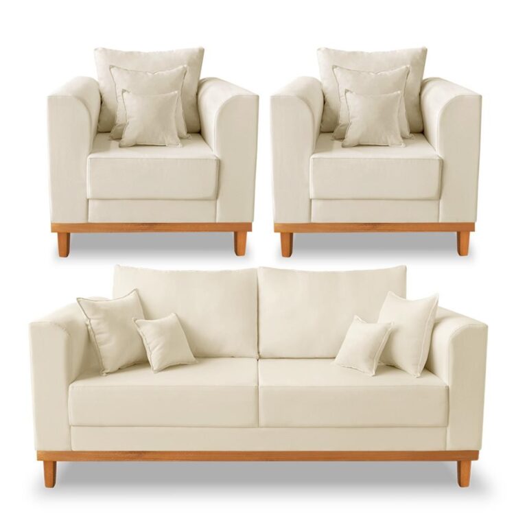 Kit Sofá 3 Lugares e Poltronas Sala de Estar Beny