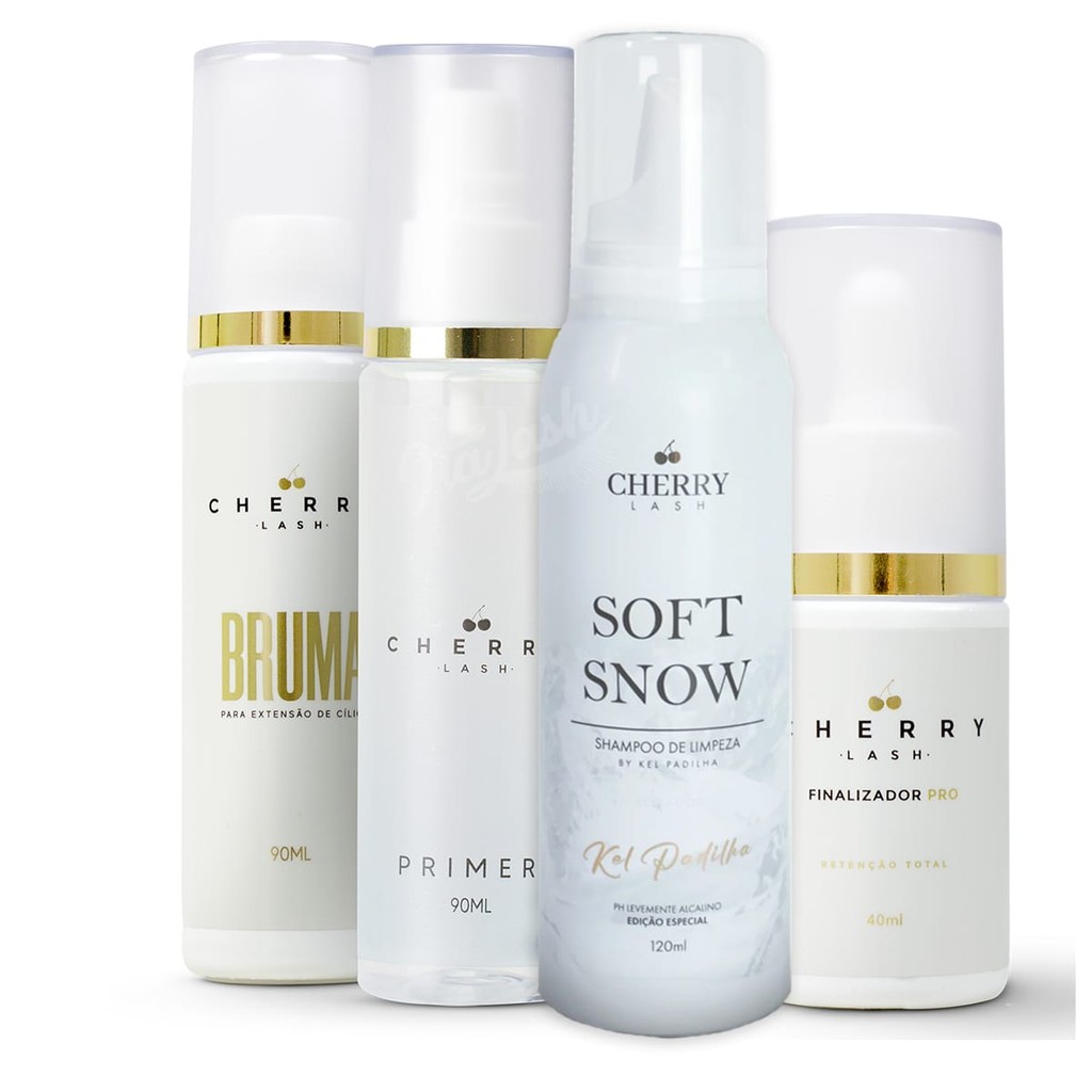 Kit retenção Cherry Lash e espuma Soft Snow extensão cílios