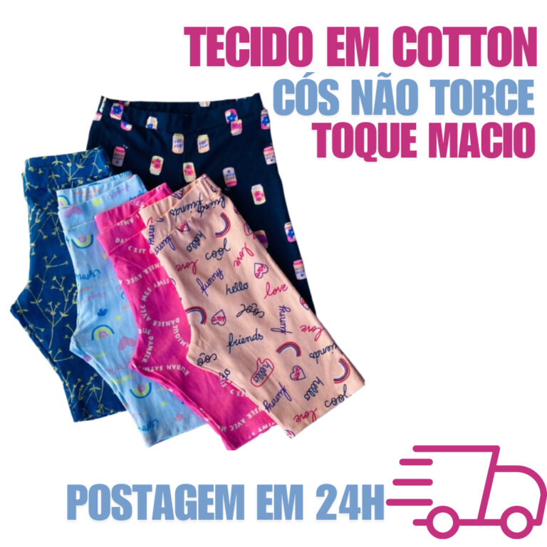 Kit 5 bermuda cotton infantil menina – short