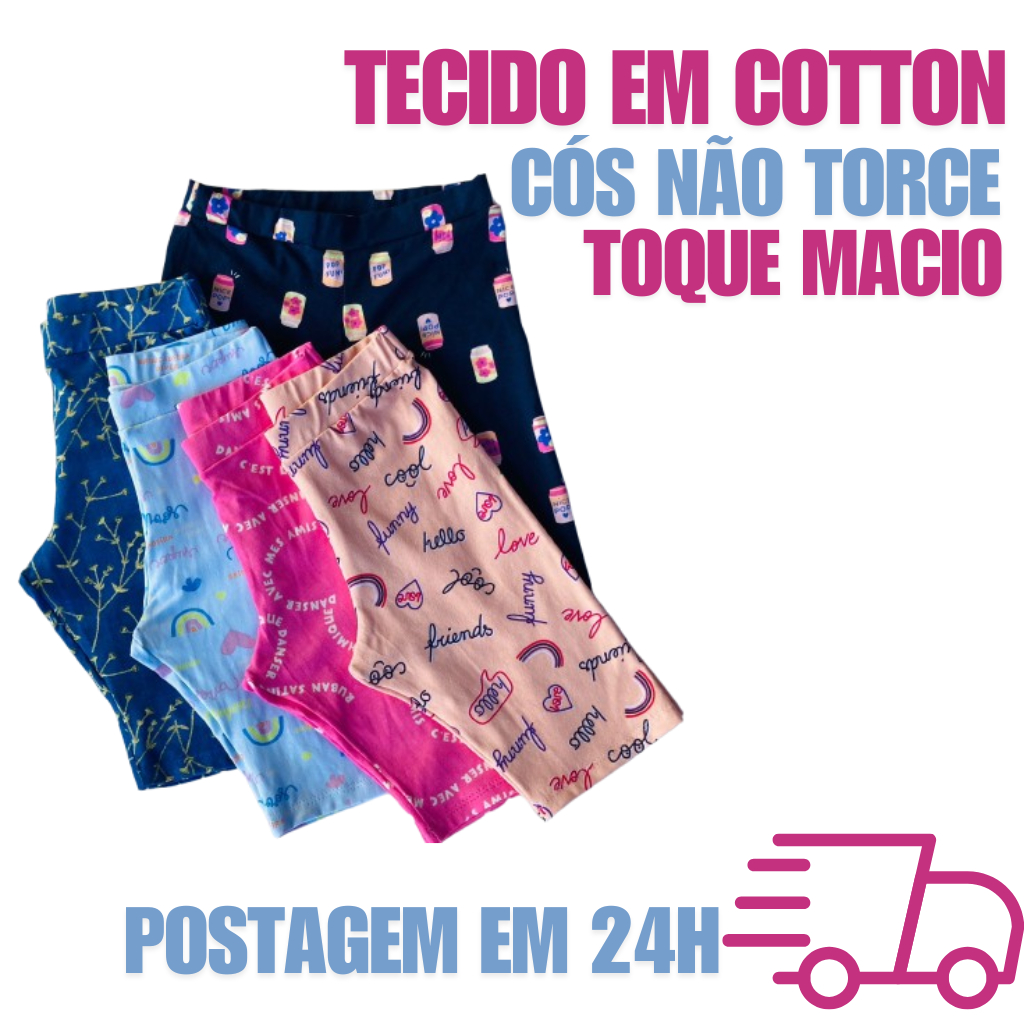 Kit 5 bermuda cotton infantil menina – short modelo ciclista