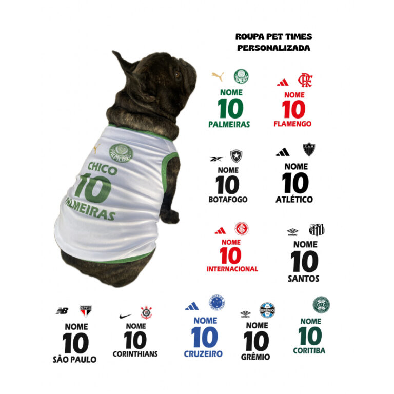 Roupa Pet Cachorro Times de Futebol Personalizada