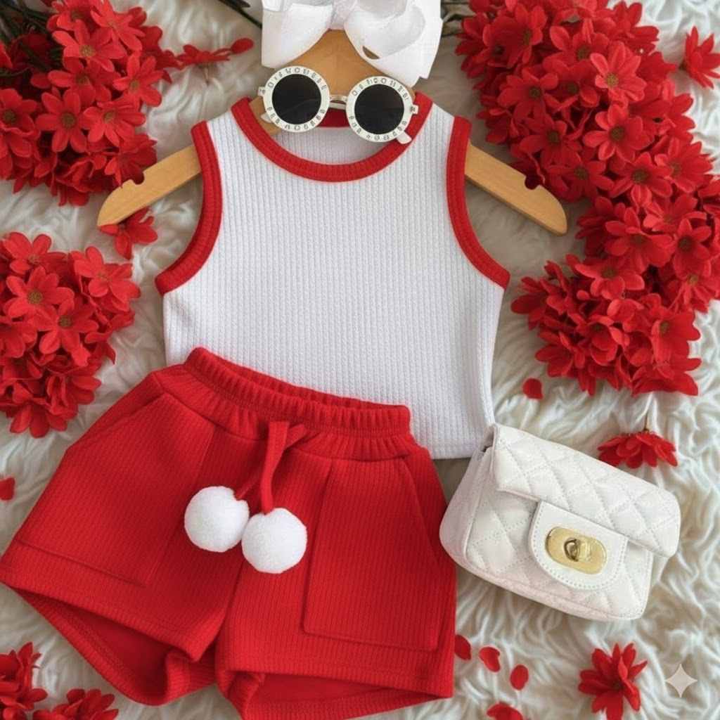Conjunto Infantil Menina Regata Ribana e Short Saia Ana ruga Confortável e Estiloso