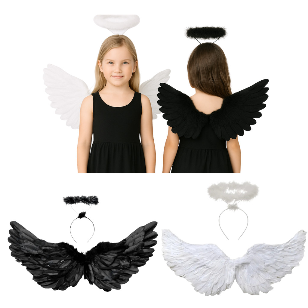 Fantasia de Asa de Anjo 40×60 cm Asas De Penas para Carnaval e Halloween Adulta e Infantil