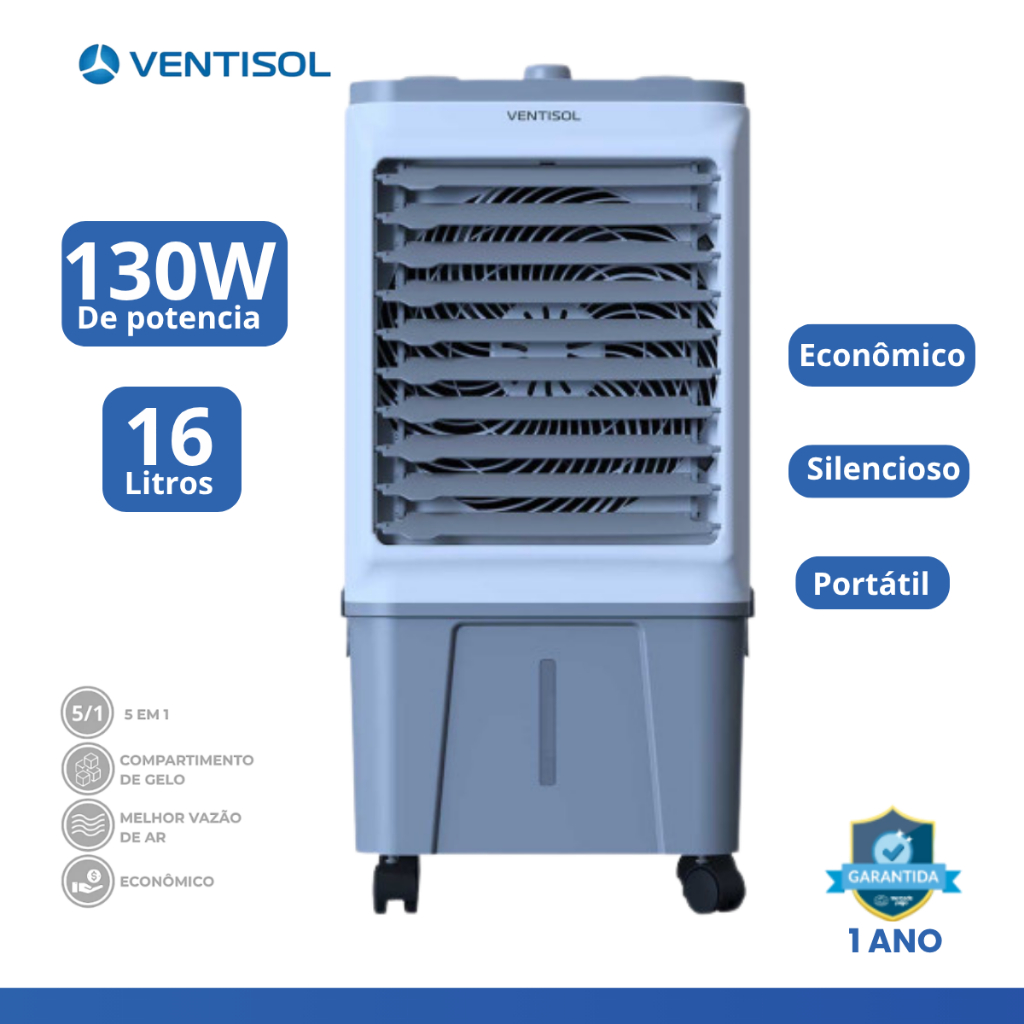 Climatizador de Ar Ventisol 16 Litros 130W Branco/Cinza 127/220V