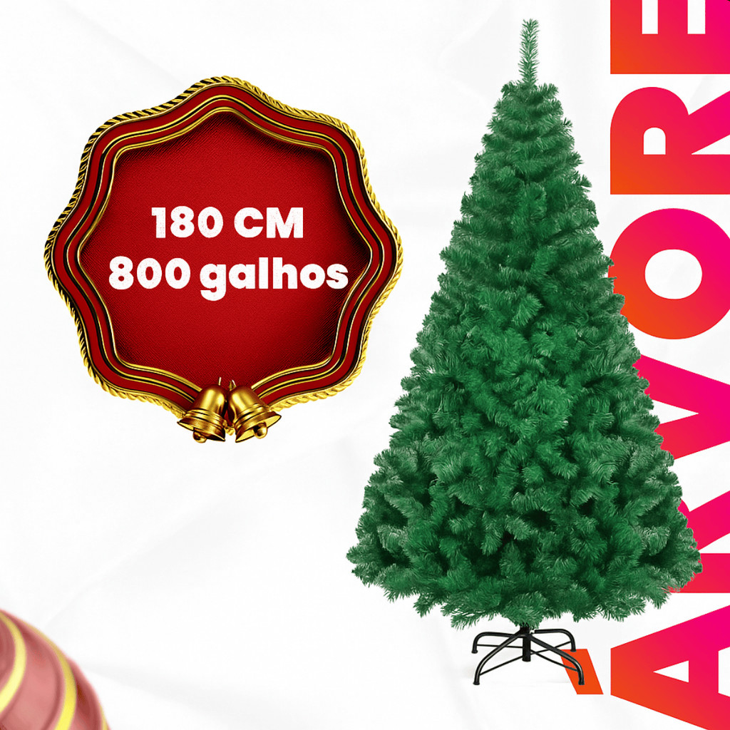 Árvore de Natal 1,80 Metros 800 Galhos Pinheiro Verde Cheia Luxo Gorda Decoração 180cm