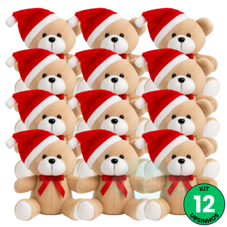 Kit Ursinho De Pelúcia Papai Noel Natalino Decora