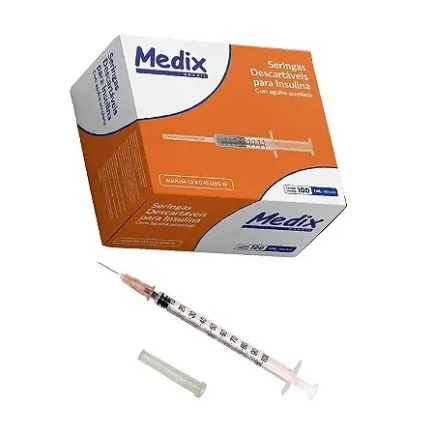 Seringa 1ml C/agulha 13×0,45 Insulina C/100 &