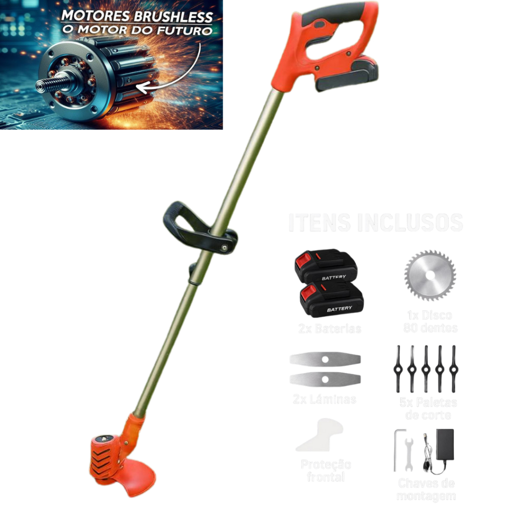 Roçadeira Á Bateria Completa  Cortador De Grama Eletrico