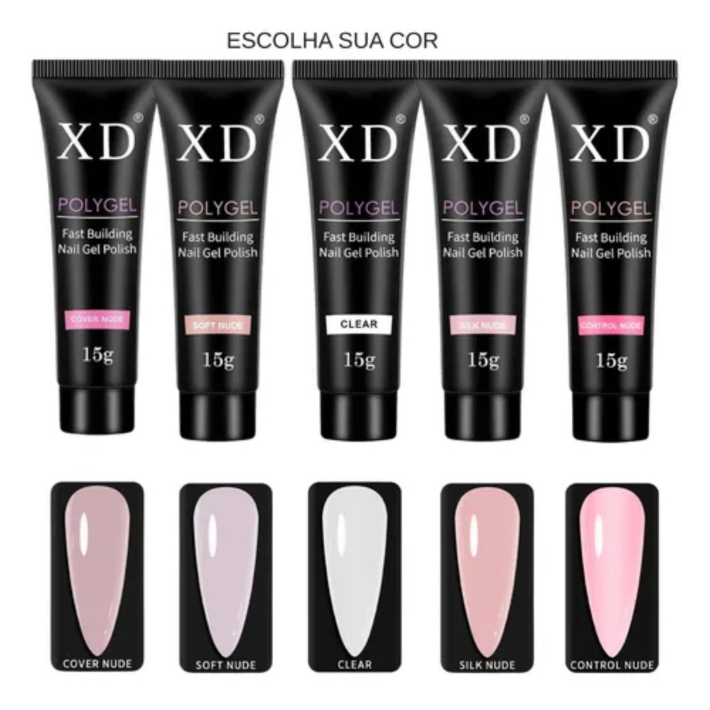 Polygel XD Nude LED UV Profissional 15g F1 Alongamento Unhas de Gel Poly Gel