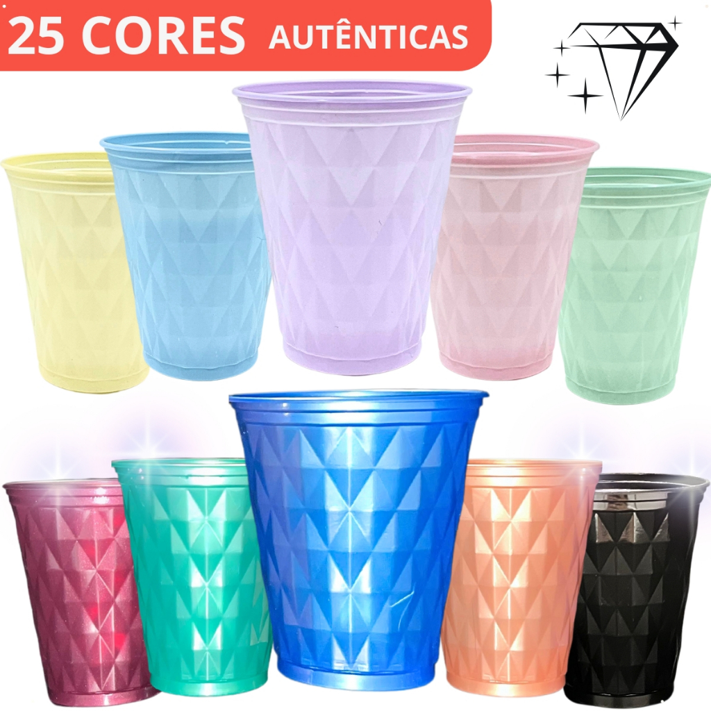 120 Copos Descartável Perolado Diamante Premium Aniversário Festa Copinho Plastico Azul Rose Gold Pe